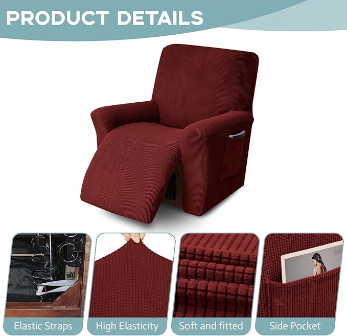 Recliner Chair Cover Lazy Boy Recliner Covers Recliner Covers for Recliner Chair 1 Piece Furniture Protector Prevent wear and pet Hair(Recliner,Dark Red)