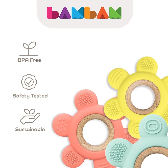 BAMBAM Baby Premium Silicone Teething Ring Toy ??100% BPA Free, Child Safety Tested 0-6, 3-6 6-12 Months