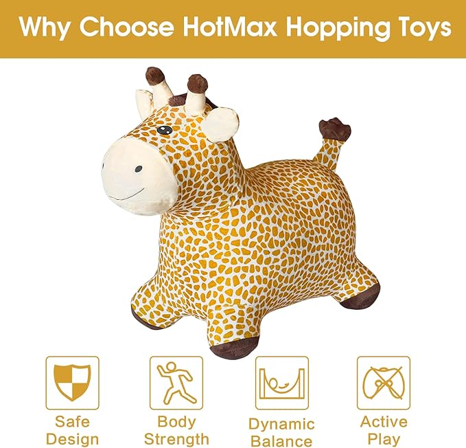 HotMax Giraffe Bouncy Horse Toy, Inflatable Plush Bouncing Horse for Toddlers 18 Months 2 3 4 Year