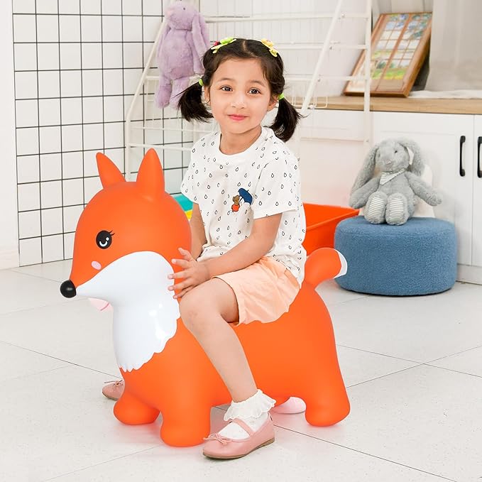 INPANY Fox Bouncy Hopper Toys for 2 Year Old Girl, Toddlers Inflatable Animal Hopping Horse 3 4