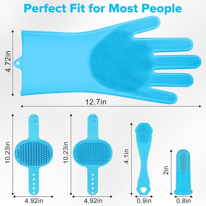 6PCS Pet Grooming Kit | Dog Washing Gloves | Dog Bath Brush | Dog Bath Gloves | Dog Shampoo Brush | Pet Grooming Gloves | Cat Bathing Supplies | Dog Bath Supplies (Light Blue)