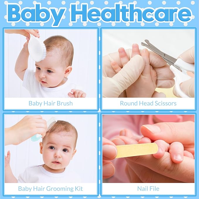 Little Angel Baby Grooming Kit,Baby Grooming Kit Newborn Care Set with Hair Brush Comb Finger Toothbrush Nasal Aspirator etc for Nursery Newborn Infant Toddlers Boys Girls(Blue)