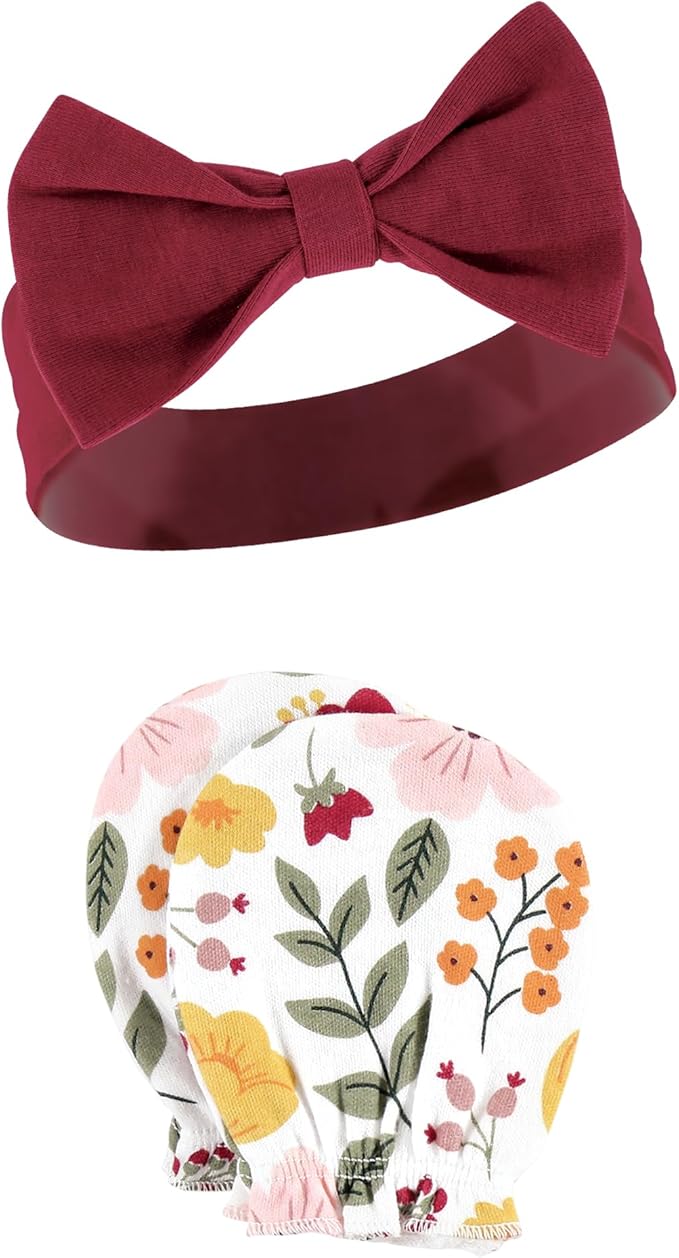 Hudson Baby Baby Girls' Cotton Headband and Scratch Mitten Set