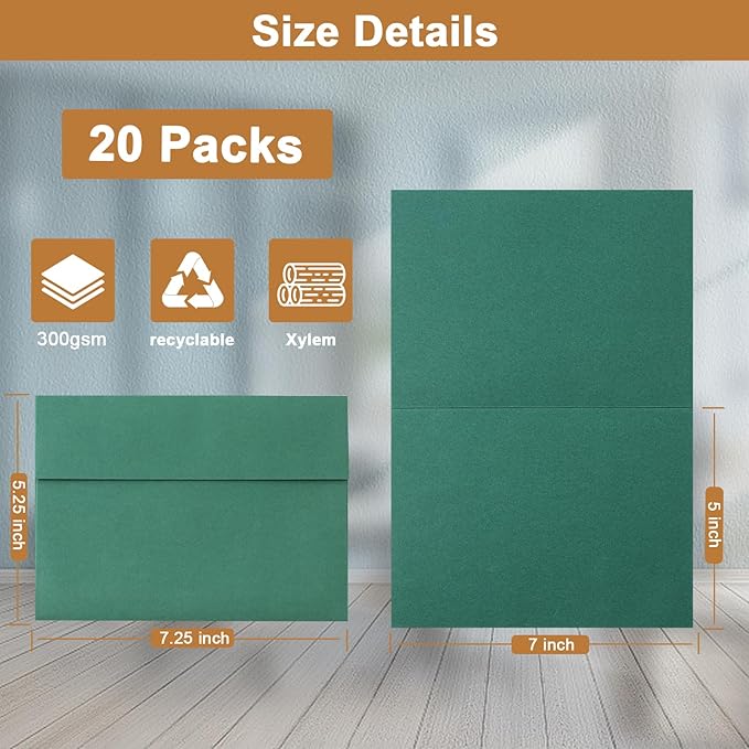 10 Assorted Colors Blank Greeting Cards and Envelopes 5 x 7 Heavyweight Folded Cardstock and A7 Envelopes Self Seal 20 Packs for Invitations, Wedding