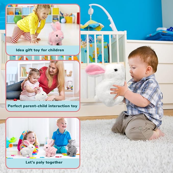Hopping Walking Bunny Rabbit Toy with Sounds, Wiggling Ears