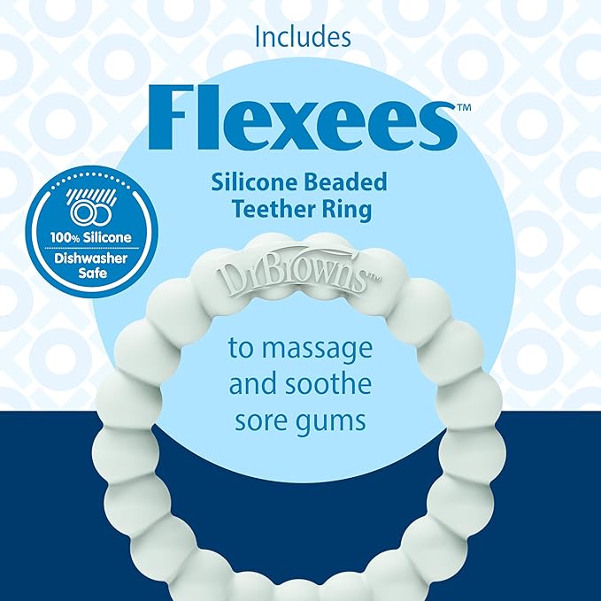 Dr. Brown's Lovey Blanket with Beaded Teether Ring and HappyPaci 100% Silicone One-Piece Pacifier, Soothing Security Blanket Set for Baby 0m+