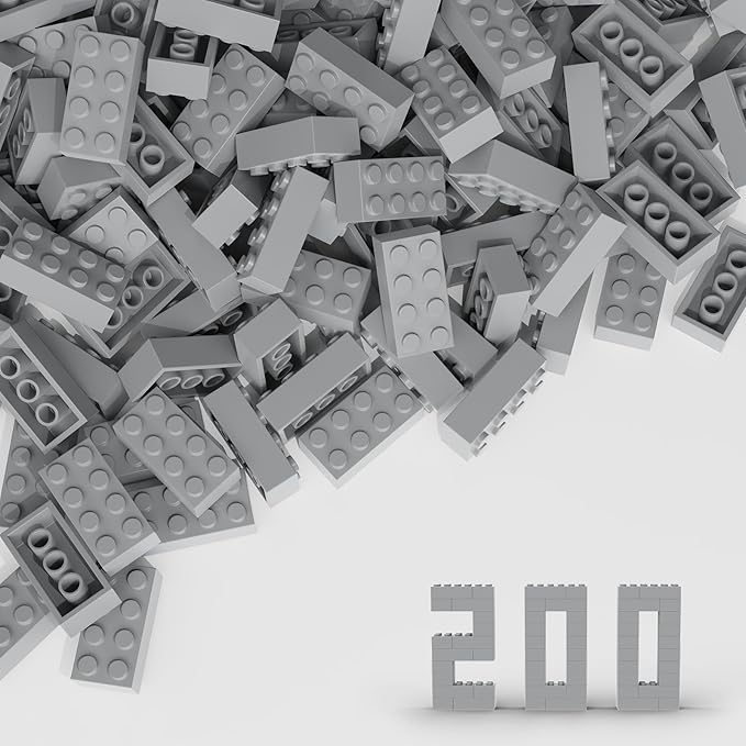 Classic Bulk Brick Block 2x4, 200 Piece Building Brick Light Gray 3001, Creative