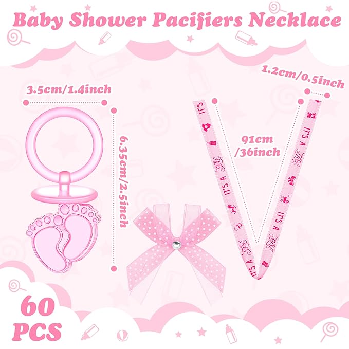 TrelaCo 60 Pcs Baby Feet Shower Pacifiers Necklace Acrylic Baby