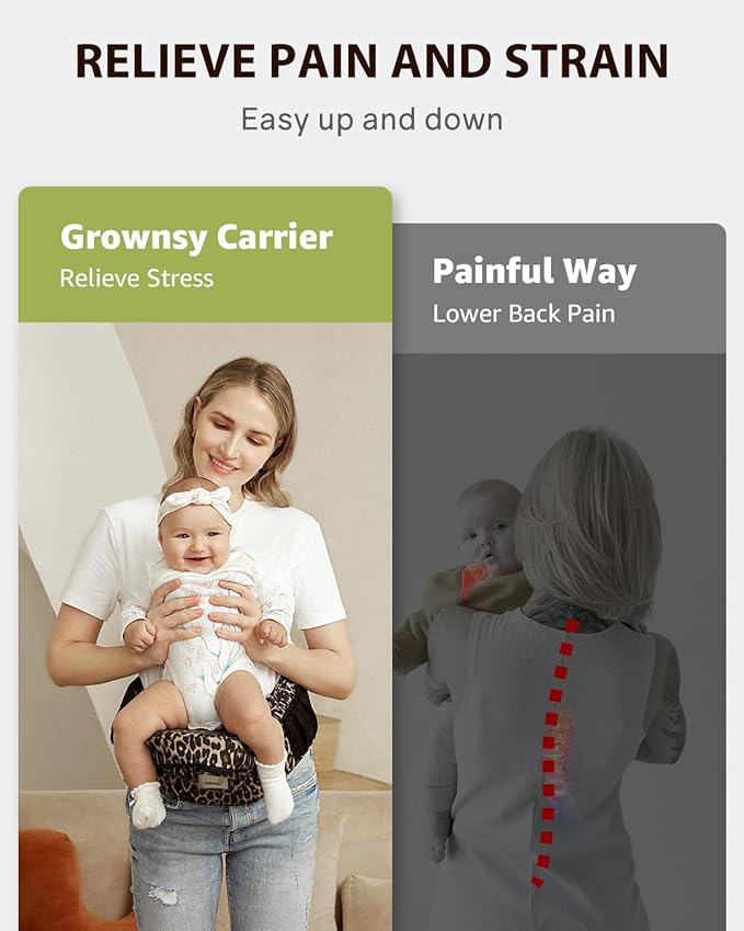GROWNSY Baby Hip Carrier with Seat, Supportive Hip Side Seat Carrier for Baby Child Toddler(8-50lbs), Large Capacity Pockets, Adjustable Waistband, Leopard