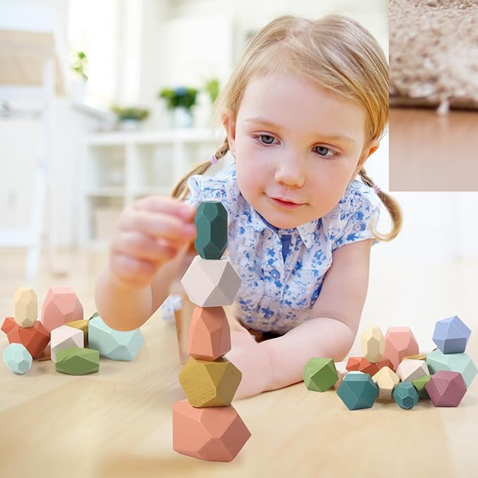 60 Pcs Stacking Rocks Montessori Toys for 1+ Year Old