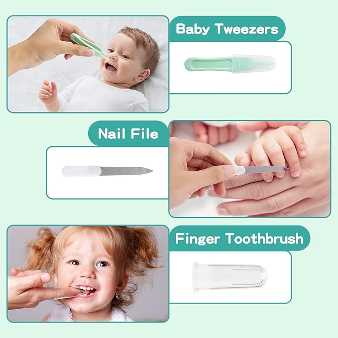 Baby Healthcare and Grooming Kit with Nail Clippers, Scissors (18 in 1, Green)