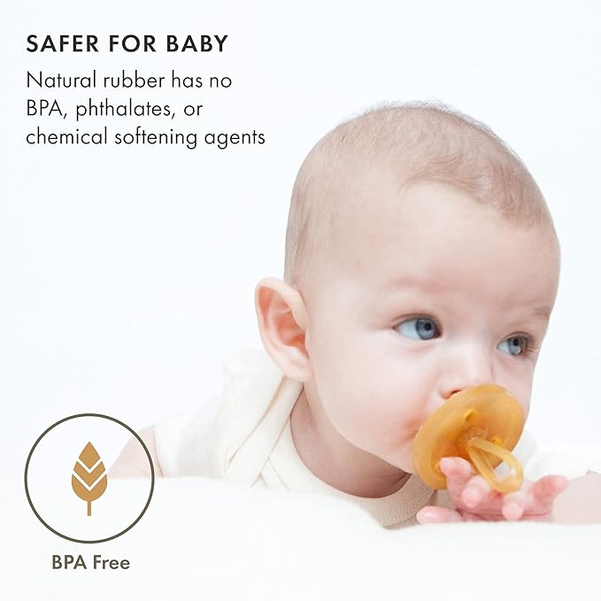 Natursutten Pacifiers 0-6 Months - 2-Pack Original Shield Round Nipple Natural Rubber Safe & Soft BPA-Free Pacifiers for Breastfeeding Babies