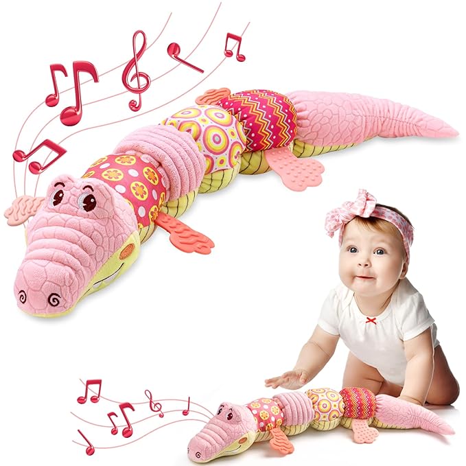 Baby Toys 0 to 12 Months, Musical Stuffed Animal Activity Soft Toys with Multi-Sensory Crinkle