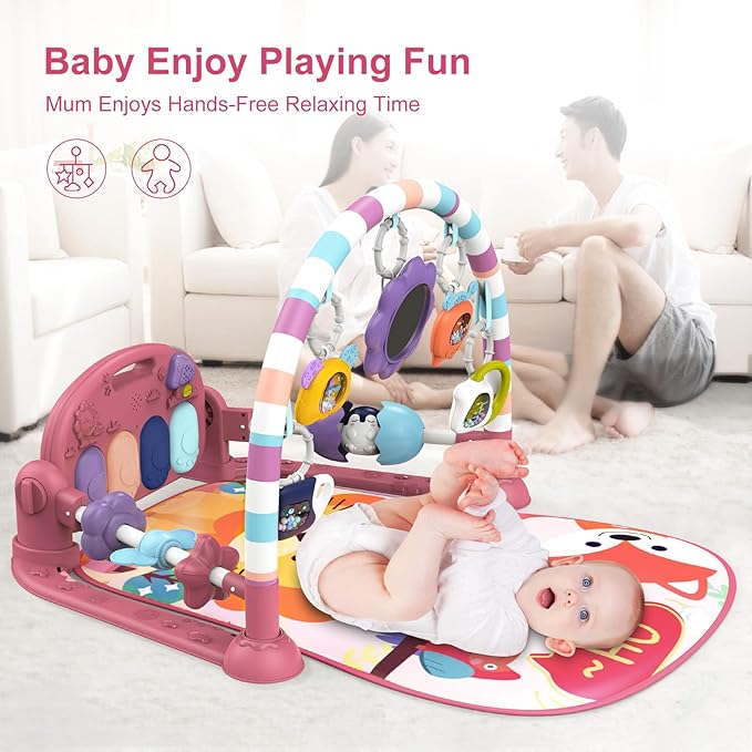 dearlomum Baby Play Mat Baby Gym,Funny Play Piano Tummy Time Baby Activity Mat with 5 Infant Sensory Baby Toys 0 to 3 6 9 12