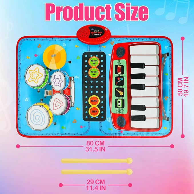 1 Year Old Boy Girl Birthday Gift, Music Mat for Toddlers 1-3 2-in-1 Music 1-3 with