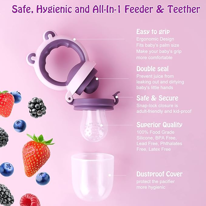Baby Solids/Frozen Fruit Feeder Pacifier, Infant Teether Toy 4M+ 2-Pack (Bear
