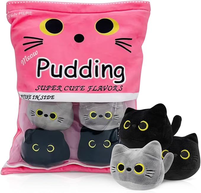 Cute Black Cat Plush Toy, Removable Stuffed Animal Plush Dolls (6pcs a
