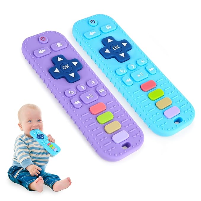 Hooku 2 Pack Remote Teether for Baby, Silicone Teethers for Babies 6-12 Months 0-6 Months,