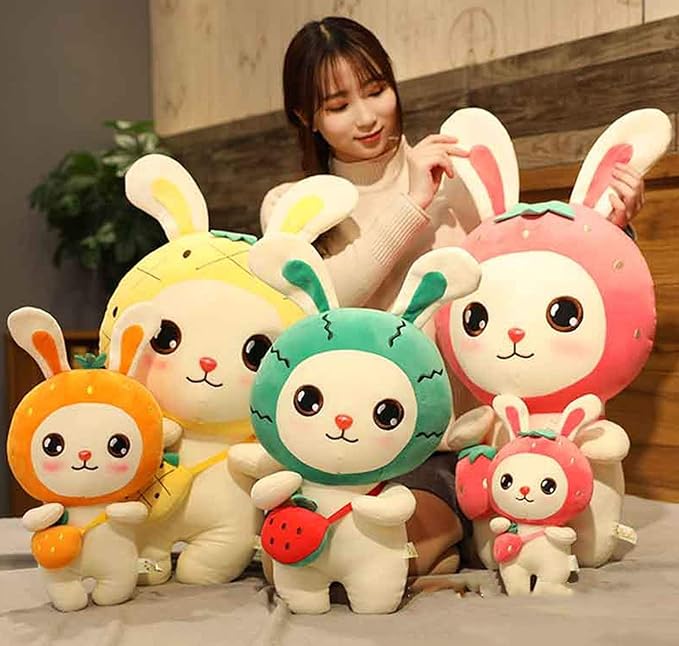 Cute Fruit Bunny Doll Strawberry Rabbit Doll Soft Cushion Pillow Plush Toy Animal Doll Creative Toy for Kids, Orange