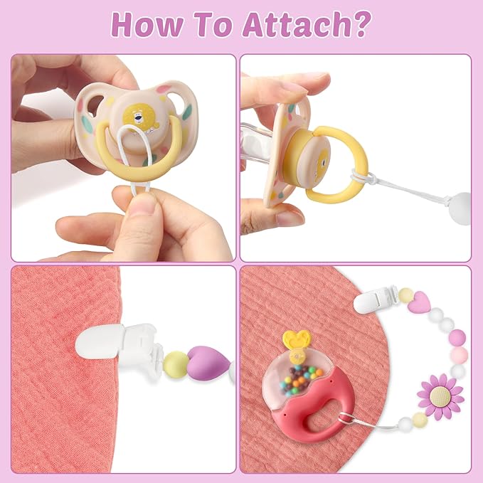 Silicone Pacifier Clip, 4 Pack Pacifier Holder for Boys and Girls