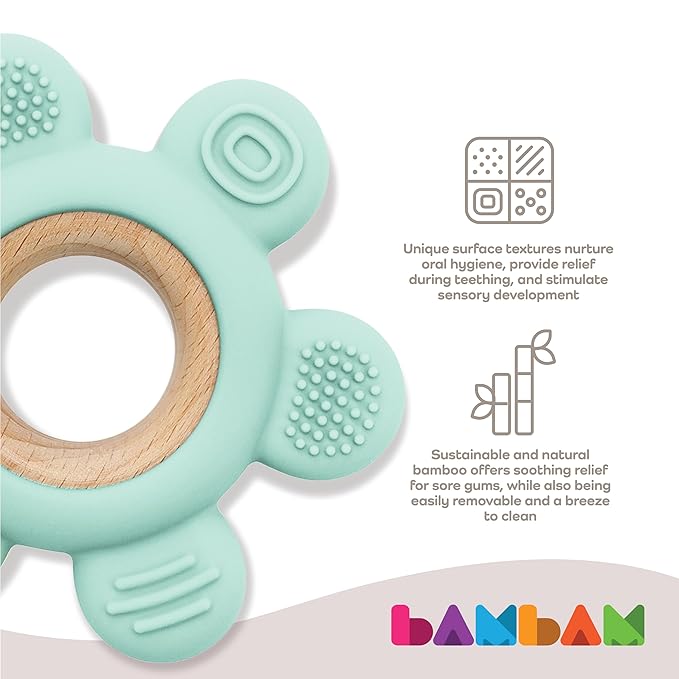 BAMBAM Baby Premium Silicone Teething Ring Toy ??100% BPA Free, Child Safety Tested 0-6, 3-6 6-12 Months