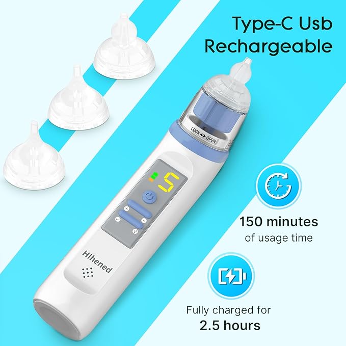 Electric Nasal Aspirator for Baby, Nose Aspirator for Toddlers 3 Silicone 5 Suction