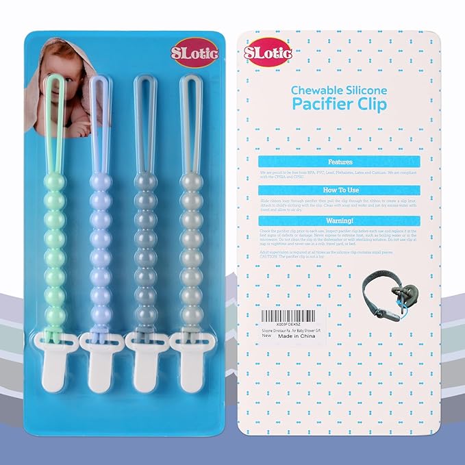 4-Pack Silicone Pacifier Clips with One-Piece Beads for Baby Boys