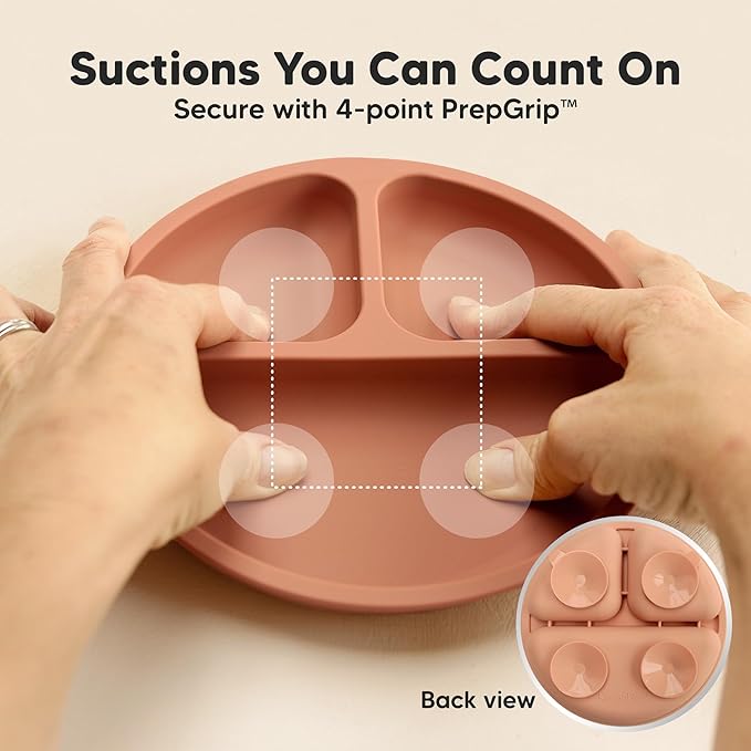 KeaBabies Suction Plates for Baby, Toddler - 3-Pack 100% Silicone Toddler Plates, Divided Baby Plates with Suction, Silicone Plates for Baby, Kids, BPA-Free, Microwave, Dishwasher Safe (Roseate)