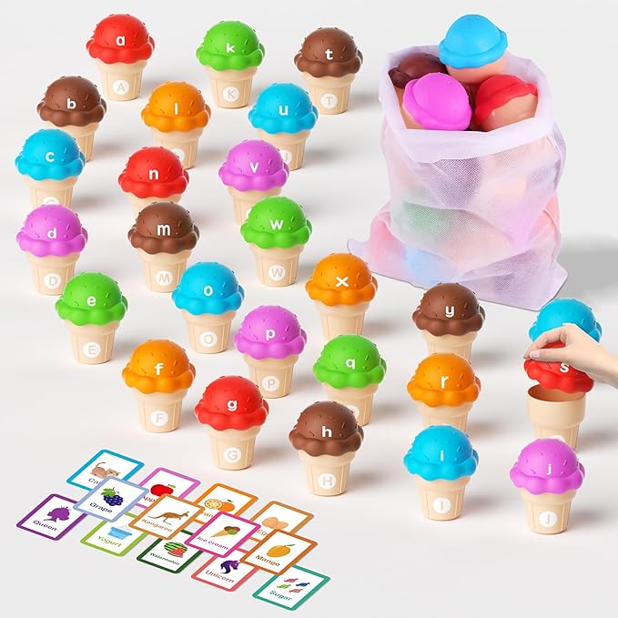 Ice Cream Toys Color and Counting Alphabet Match Learning Toys (52Pcs Alphabet)