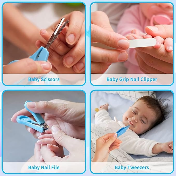 Baby Healthcare and Grooming Kit, Baby Safety Care Set, Baby Electric Nail Trimmer Set Newborn Nursery Health Care Set for Newborn Infant Toddlers Baby Boys Girls Kids (Blue-18 Kits)
