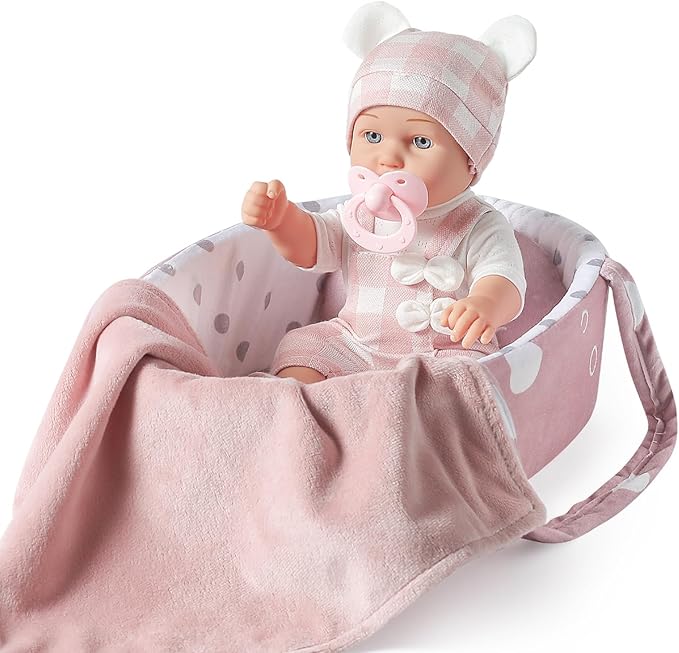 12 Inches Baby Doll Toys Set with Accessories, Includes Baby Doll Carrier Bassinet Bed 3+