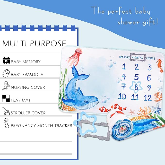 Baby Milestone Blanket| Original Design Baby Monthly Milestone Blanket Boy Girl 60'x40' Ocean