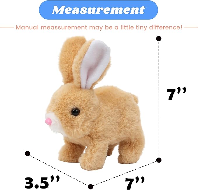 Hopearl Hopping Rabbit Interactive Electronic Pet Plush Bunny Toy with Sounds and Movements Animated Walking Wiggle Ears Twitch Nose Gift for Toddlers Birthday, Brown 7''