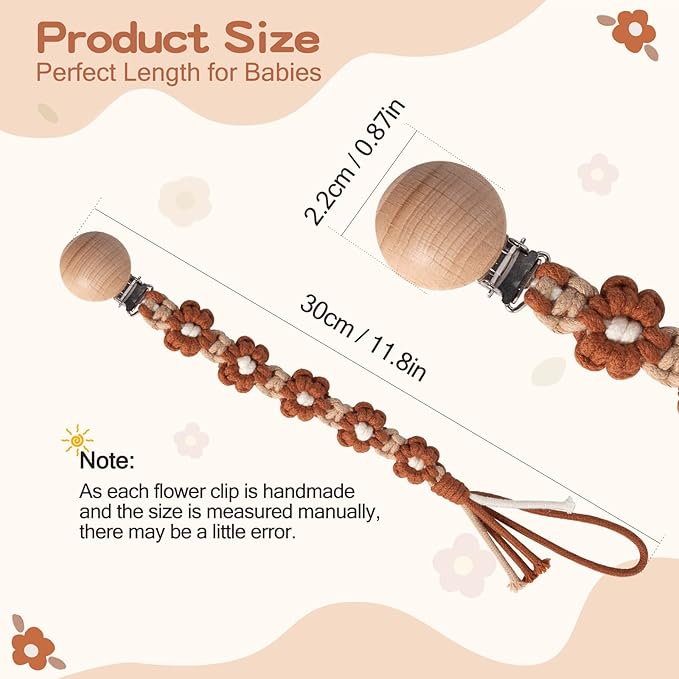 Pacifier Clip for Boys Girls Floral Daisy Macrame Paci Clip
