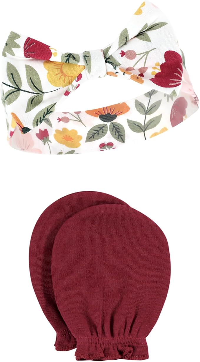 Hudson Baby Baby Girls' Cotton Headband and Scratch Mitten Set