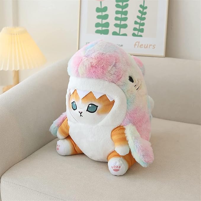 Shark Cat Plush Toy, Cute Fried Shrimp Shark Stuffed Animals Doll (12inch, Colorful)