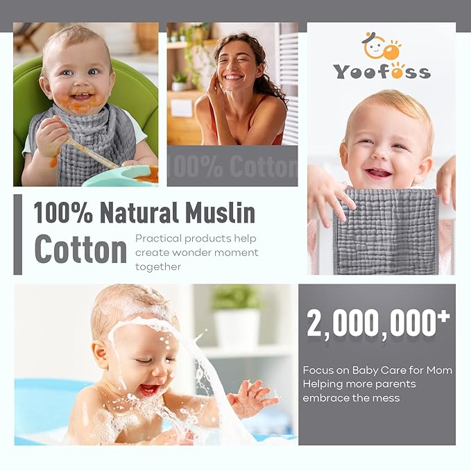 Yoofoss Muslin Burp Cloths for Baby 10 Pack 100% Cotton 20''X10'' Super
