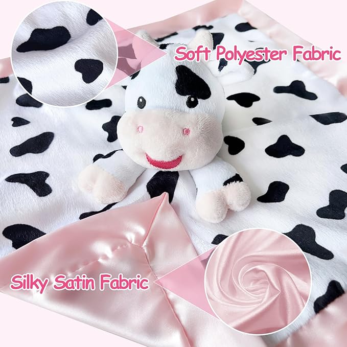 Cow Baby Security Blankets for Girls, Soft Loveys for Baby Girls 15" Cow