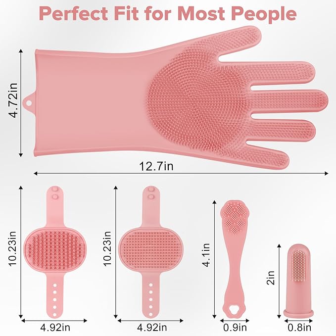 6PCS Pet Grooming Kit | Dog Washing Gloves | Dog Bath Brush | Dog Bath Gloves | Dog Shampoo Brush | Pet Grooming Gloves | Cat Bathing Supplies | Dog Bath Supplies (Light Pink)