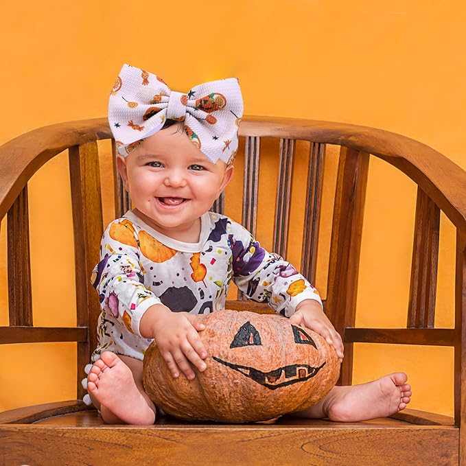3pcs Halloween Baby Headbands, Trick or Treat Pumpkin Hair Bows