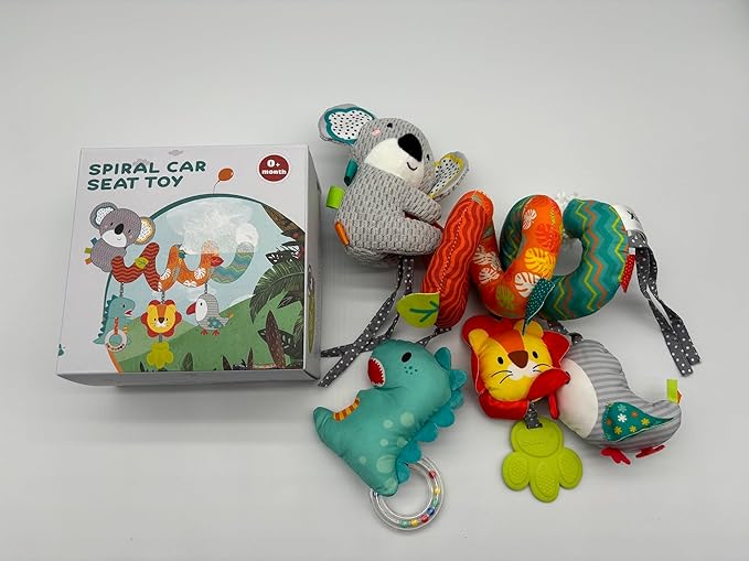 XIXILAND Car Seat Toys Baby Toys 0-3 Months Developmental, Stroller Toys Infant Toys 0-6 Months Newborn Toys, Carseat Toys for Infants 0-12 Months with Dinosaur, Lion Mirror, Teether