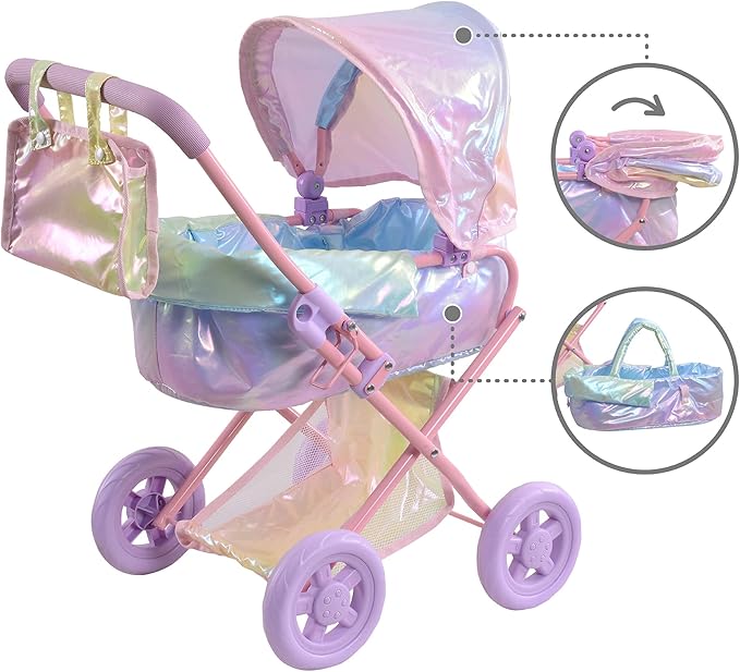 Olivia’s Little World - Baby Doll Bassinet Stroller, Baby Doll Pram Stroller Buggy for 3 Year Old Girls Toddlers 2 in 1 Deluxe 16" Dolls,