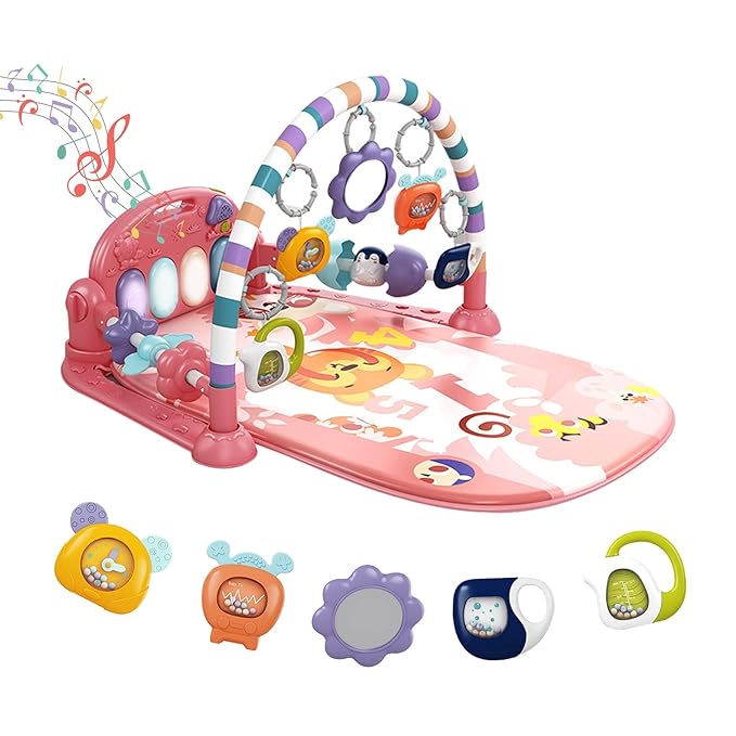 dearlomum Baby Play Mat Baby Gym,Funny Play Piano Tummy Time Baby Activity Mat with 5 Infant Sensory Baby Toys 0 to 3 6 9 12