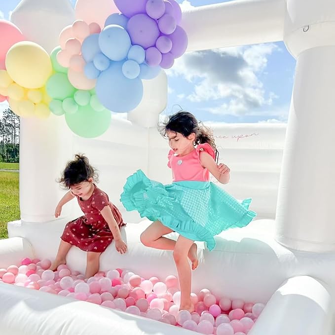 White Bounce House with Ball Pool 10x8x8FT Commercial Grade ASTM 100% PVC 10x8x8FT)