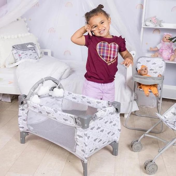 ADORA Baby Doll Crib/Bed/Playpen, Twinkle Stars Deluxe Pack N Play 7-Piece Set Fits Dolls up to 20 inches 3 Clouds 3+