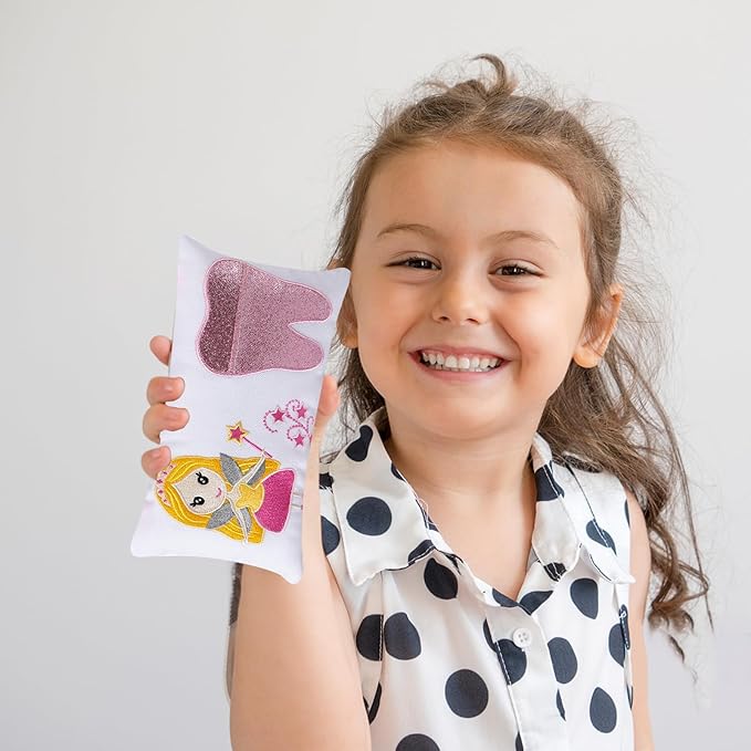Tooth Fairy Pillow with Pocket for Girls and Boys Kids 8.6 x 4.8 inches