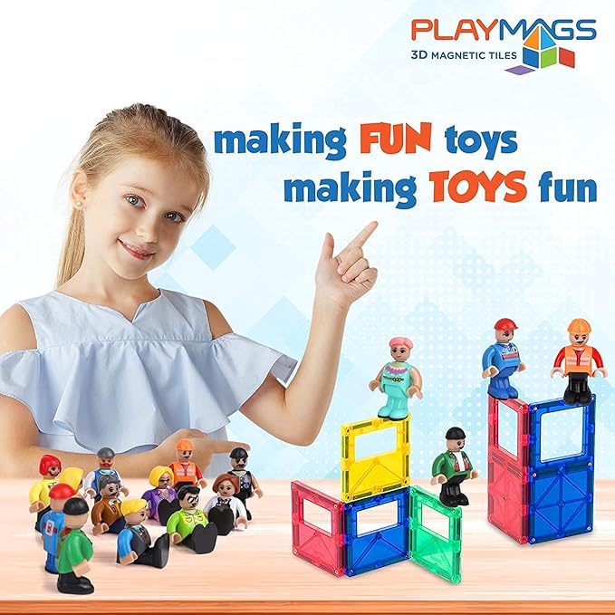 Playmags Magnetic Figures Community Set of 15 Pieces - Play People Perfect for Magnetic Tiles Building Blocks - STEM Learning Toys Children – Magnet Tiles Expansion Accessories Pack (Styles May Vary)