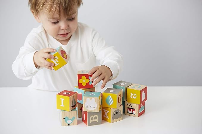 Petit Collage Eco-Friendly ABC Wooden Blocks, Set of 15 – Solid Wooden Blocks for Kids 12 Month and Older 1.75” Each,