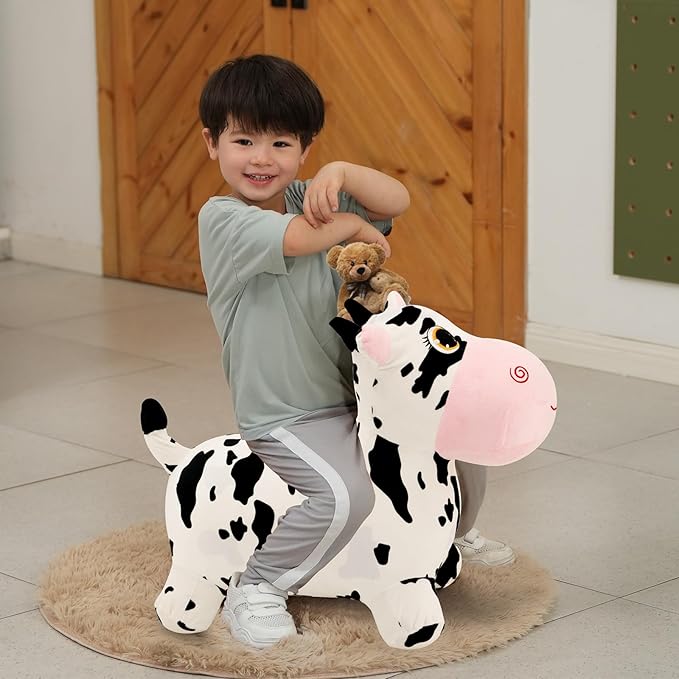 INPANY Bouncy Cow farm Animal Hopping Toys for 2 Year Old Girl gifts, Plush Kids Inflatable Jumping Horse 3 4