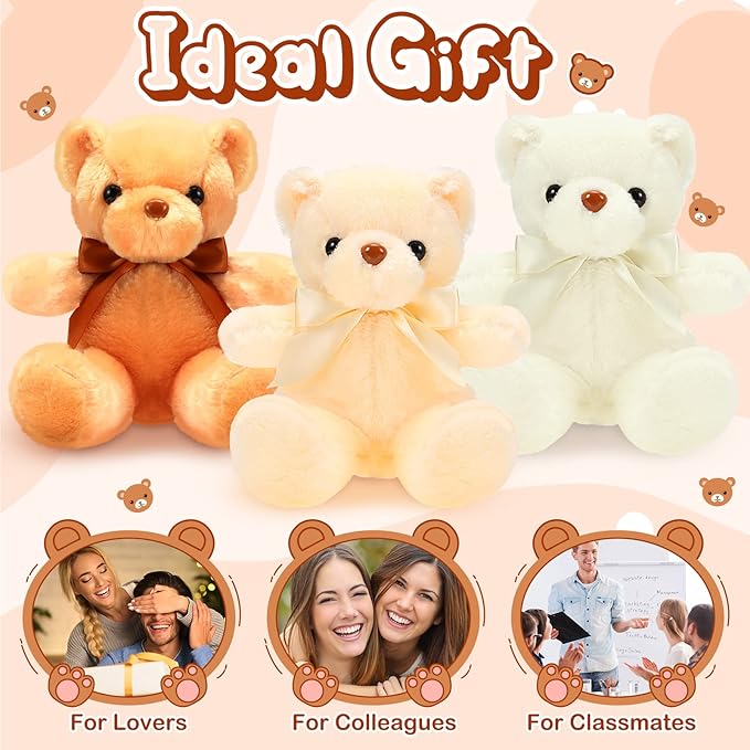 HyDren 6 Pcs Bears Bulk Stuffed Animal Small Bears Baby Shower Bears Plush Toys Employee Appreciation Easter Graduation Gifts(Dark Brown, Brown